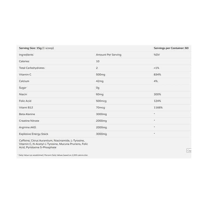 MFL MUSCLE XPLOSION Pre workout Supplement Facts