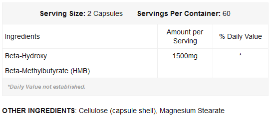 ProFight HMB nutrition facts