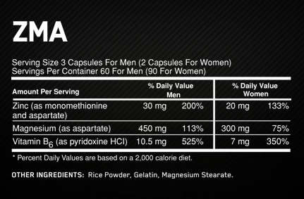 Optimum Nutrition ZMA 90 Capsules Supplement Facts